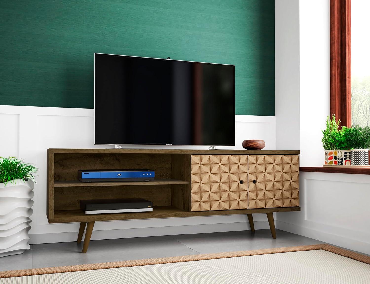 Liberty 2 Shelves and 2 Doors TV Stand for TVs up to 60" 3D Prints Rustic Brown - Manhattan Comfort: Mid-Century Modern Entertainment Center