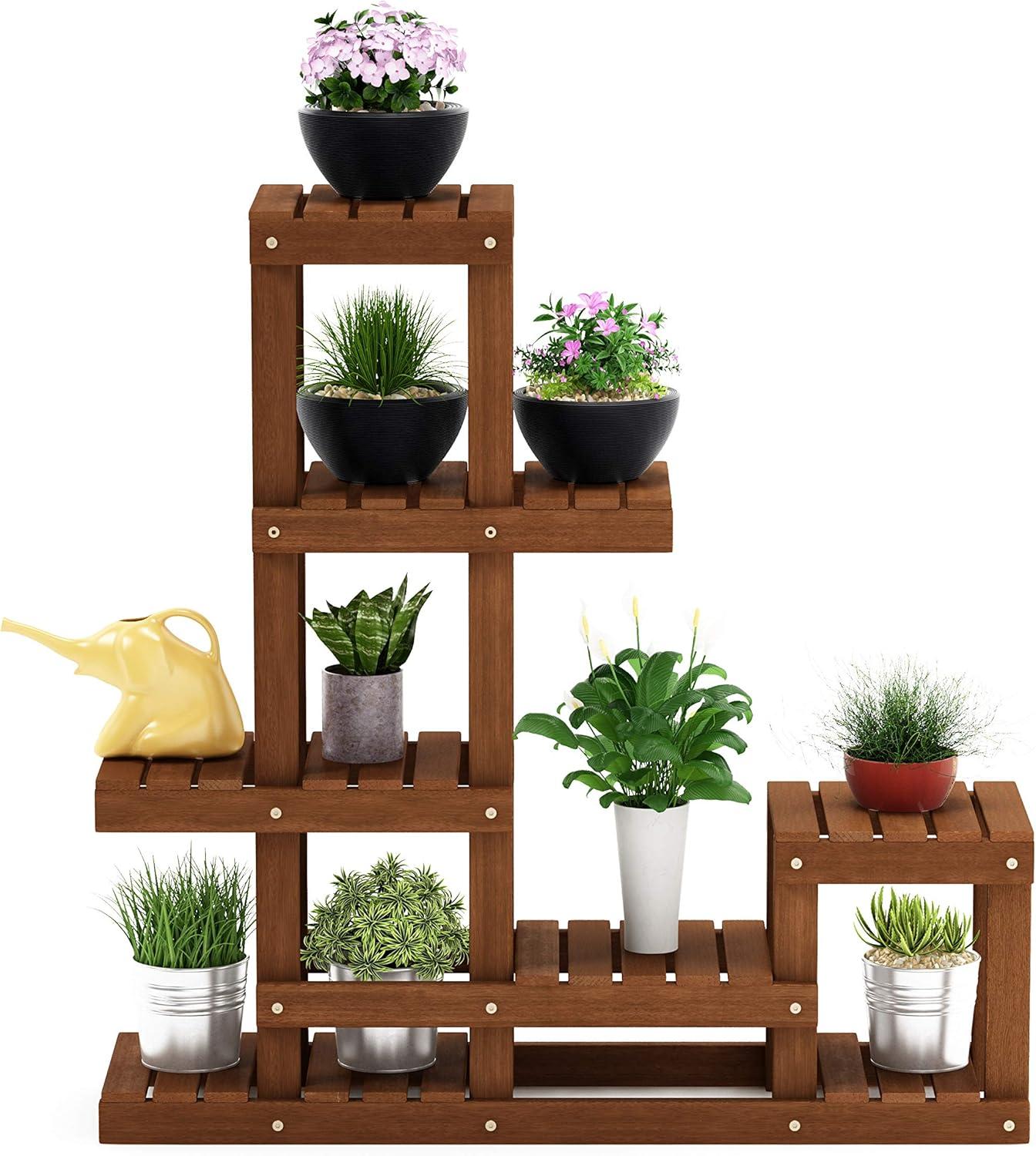 Furinno 10 x 35.5 x 36 5-Tier Brown Hardwood Floral Plant Stand