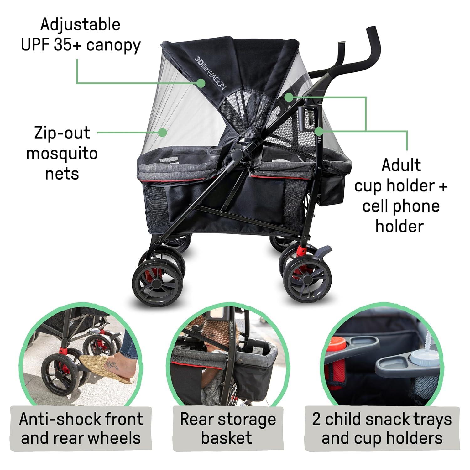 Summer Infant Foldable 4 Wheel Multi-Child Stroller with Storage