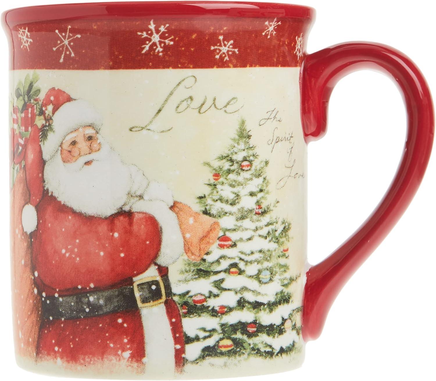 18oz Red and Multicolor Ceramic Christmas Mugs, Set of 4