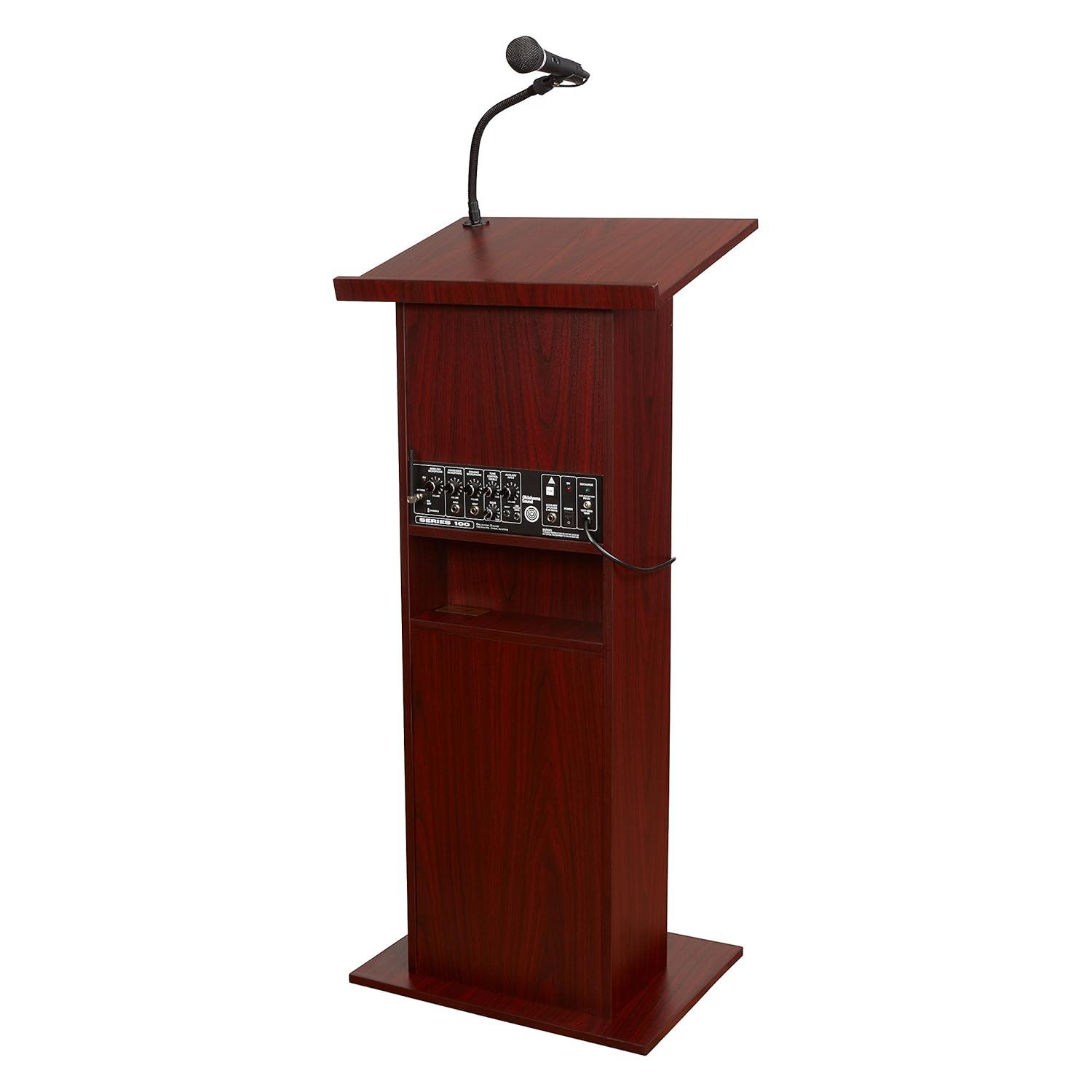 Mahogany Multimedia Sound Lectern with Microphone