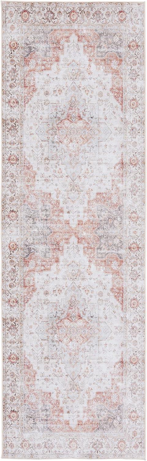 Tucson Vintage Persian TSN105 Power Loomed Machine Washable Skid-Resistant Indoor Runner Rug - Light Grey/Rust - 2'6"x6' - Safavieh