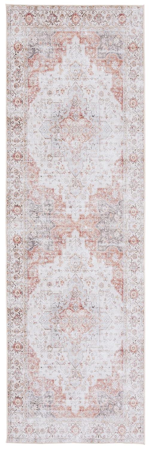 Tucson Vintage Persian TSN105 Power Loomed Machine Washable Skid-Resistant Indoor Runner Rug - Light Grey/Rust - 2'6"x6' - Safavieh