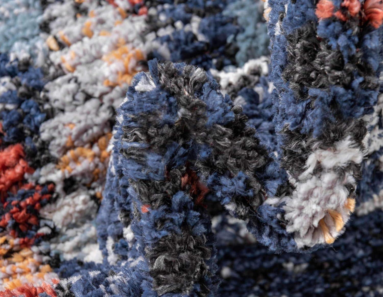 Unique Loom Morocco Collection Abstract Border, Diamond, Bohemian Area Rug, 4 ft x 6 ft, Navy Blue/Black