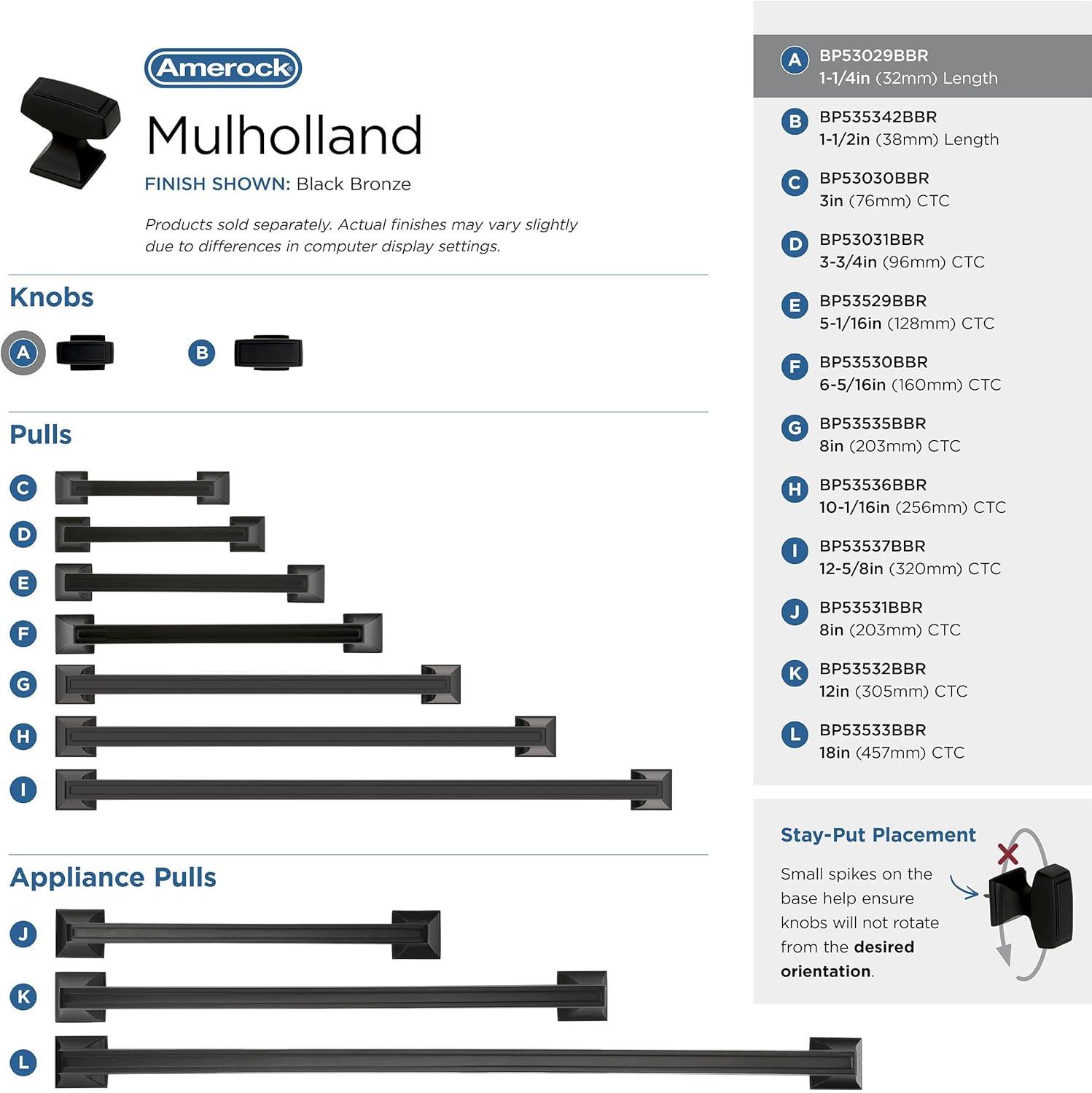 Mulholland 1 1/4" Length Bar Knob