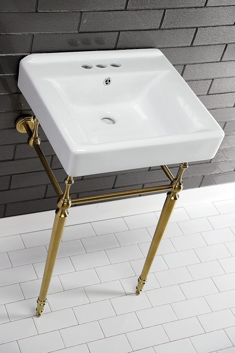 Kingston Brass Edwardian 20-Inch Porcelain Console Sink with Brass Legs (4-Inch, 3-Hole)