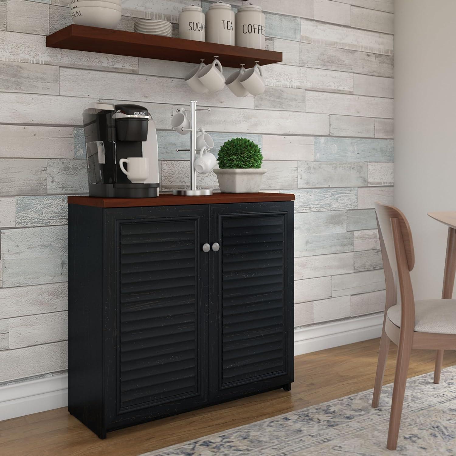 Fairview Small Storage Cabinet with Doors Black - Bush Furniture: Antique Pewter Hardware, Adjustable Shelves