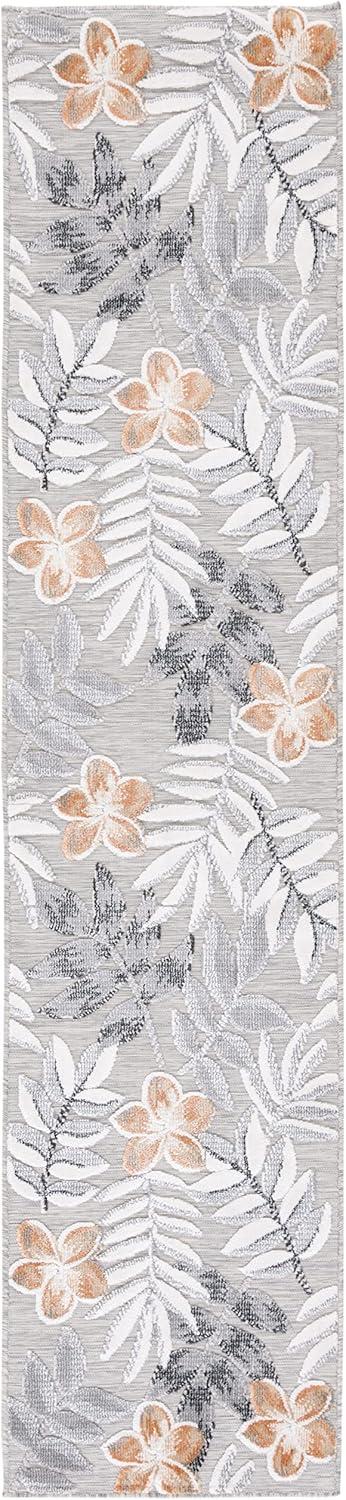 SAFAVIEH Cabana Blazhe Botanical Indoor/Outdoor Runner Rug, Grey/Ivory, 2' x 9'