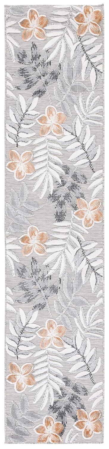 SAFAVIEH Cabana Blazhe Botanical Indoor/Outdoor Runner Rug, Grey/Ivory, 2' x 9'