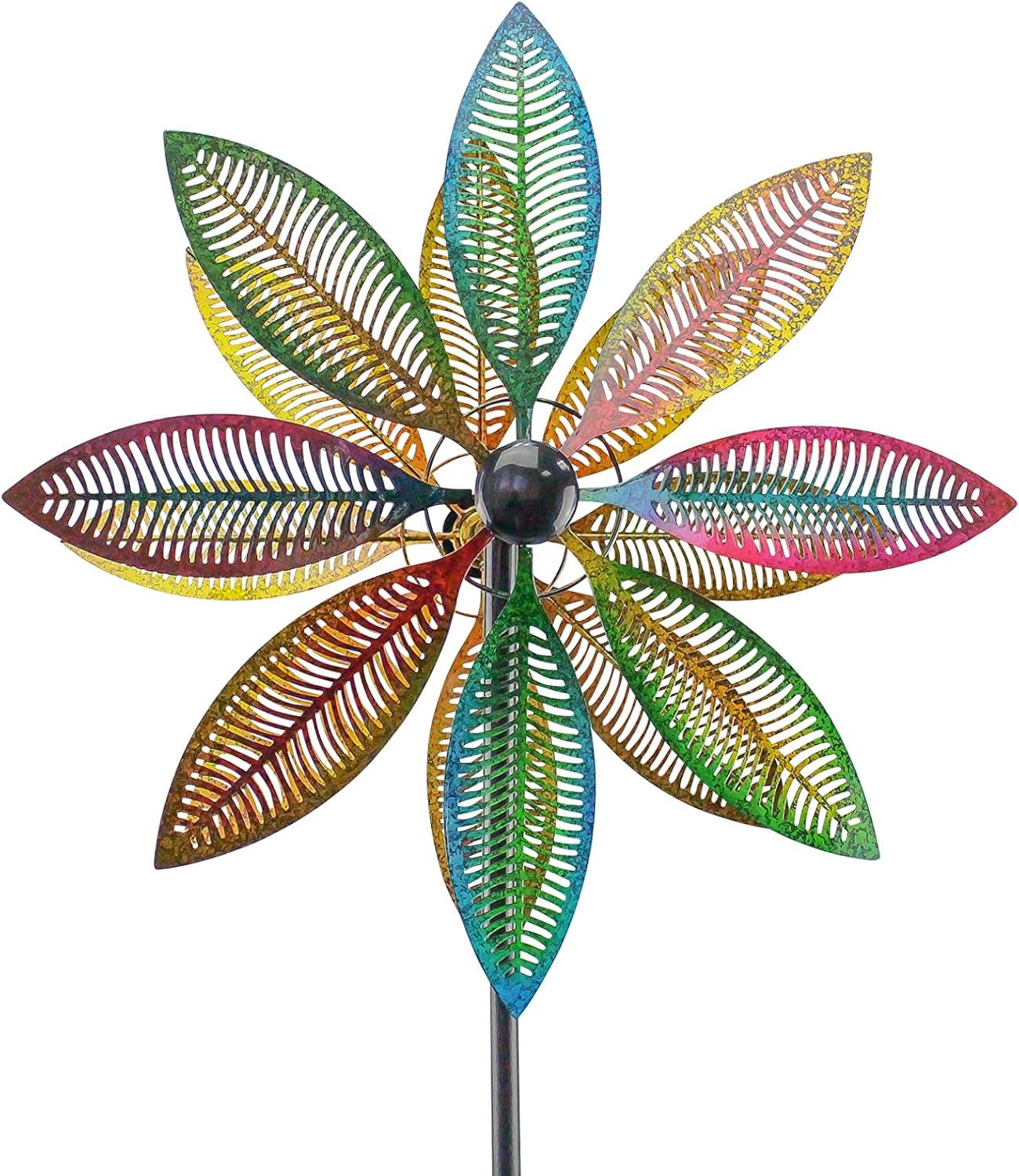 Colorful Cutout Feathers Metal Garden Spinner Stake