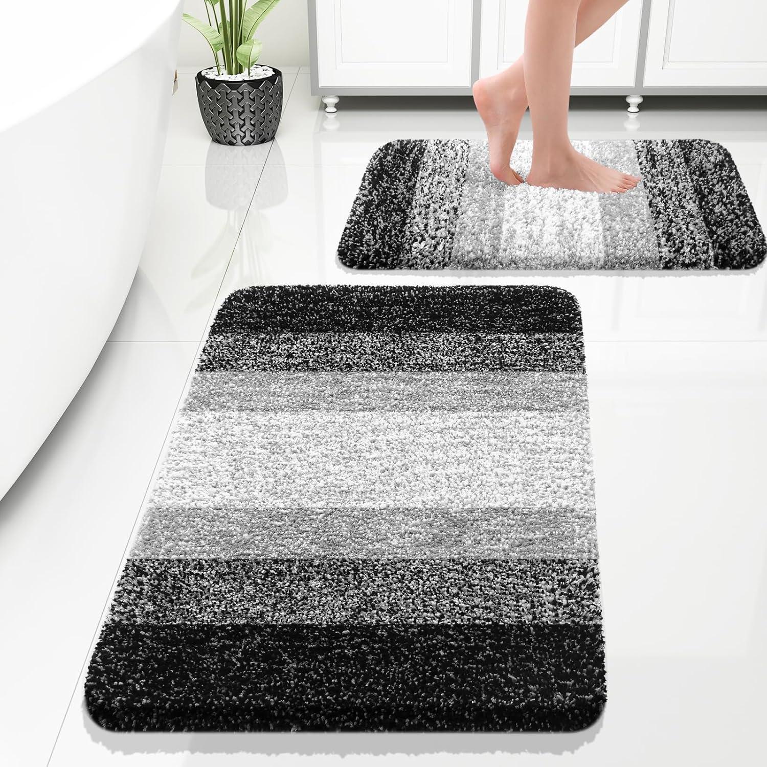 Bath Rug Bathroom Rugs Sets 2 Piece, Bath Rug Bathroom Rug Set Size 16.1x24+20x30 in Black