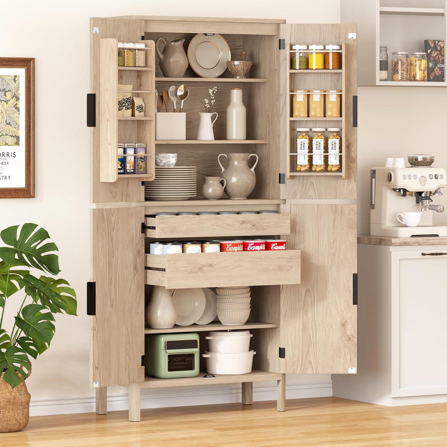 Latitude Run® HOMCOM 41" Modern Kitchen Pantry Freestanding Storage Cabinet With Double Doors Adjustable Shelves For Living Room - White