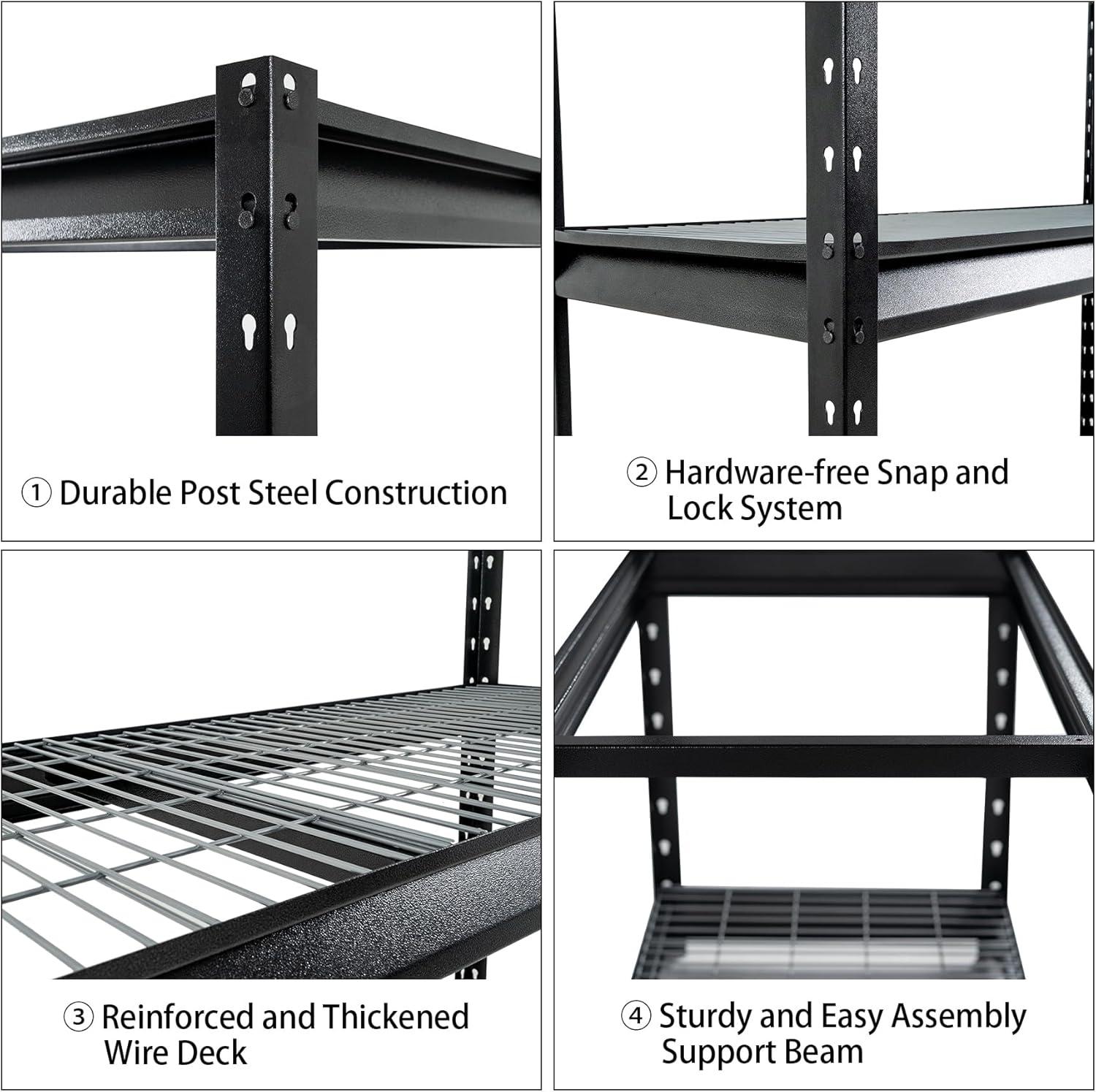 Shungtong Atlas 12000LBS Garage Storage Shelves, 48"W Heavy Duty Metal Industrial Shelves, 4 Tier Adjustable Storage Rack for Warehouse Shop Basement,48"W x 24"D x 72"H, Black