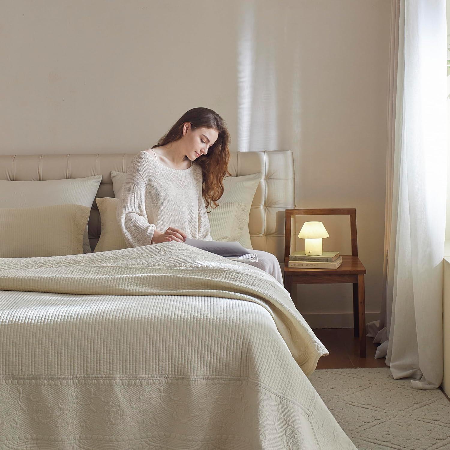 Marcielo 3-Pcs 100% Cotton Oversized Quilt Bedspread Set TG Khaki Beige Queen