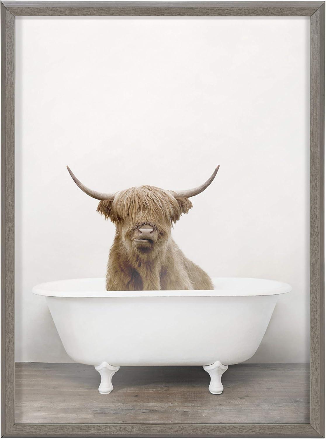 18" x 24" Blake Highland Cow in Tub Color Framed Printed Glass by Amy Peterson Art Studio - Kate & Laurel All Things Decor