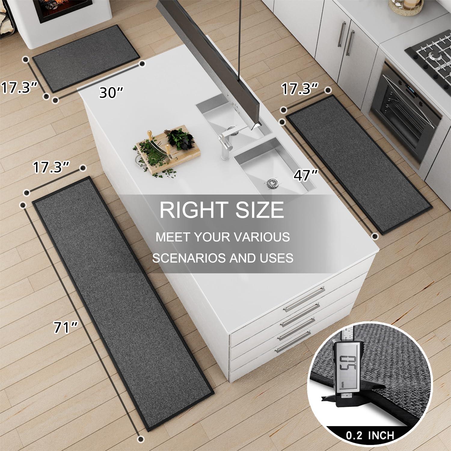 Kitchen Mat Set of 2 PCS, Cushioned Non Slip Rugs for Kitchen Floor, Absorbent Runner Comfort Standing Mats Washable for Kitchen, Office, Home (Brown, 17.3"x47"+17.3"x30")