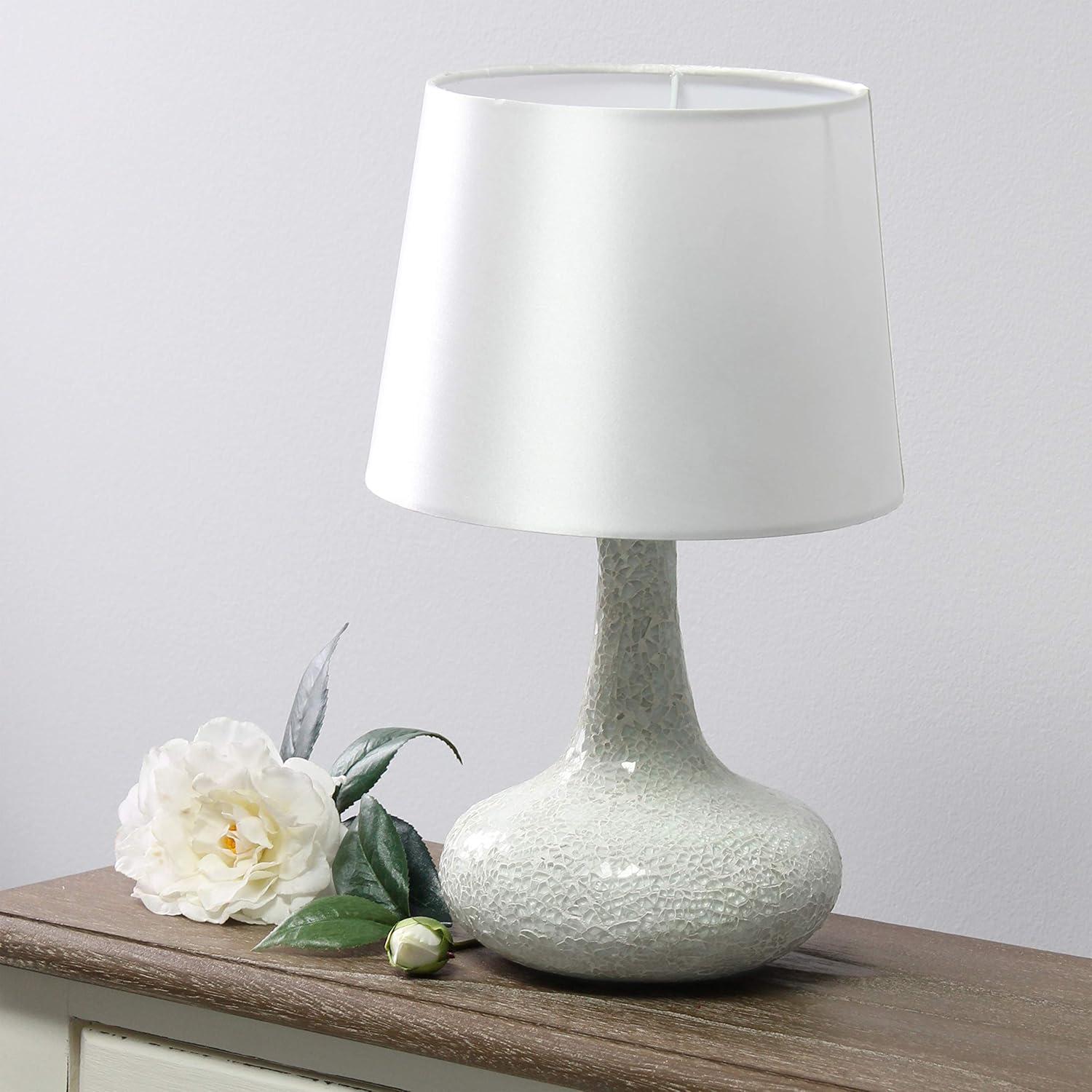 Mosaic Tiled Glass Genie Table Lamp with Fabric Shade White - Simple Designs