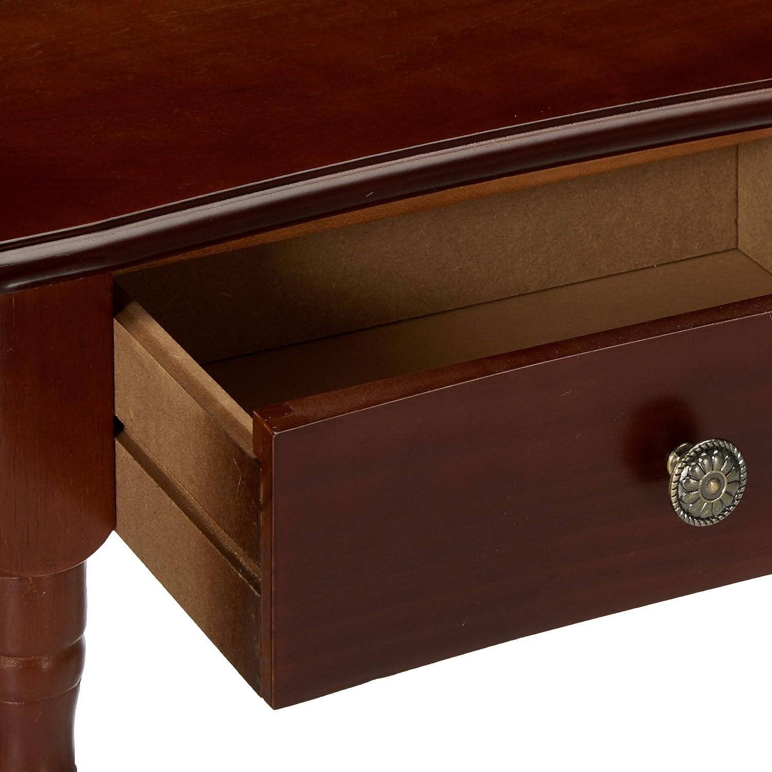 Dark Cherry Wood Half-Moon Console Table with Storage Drawer