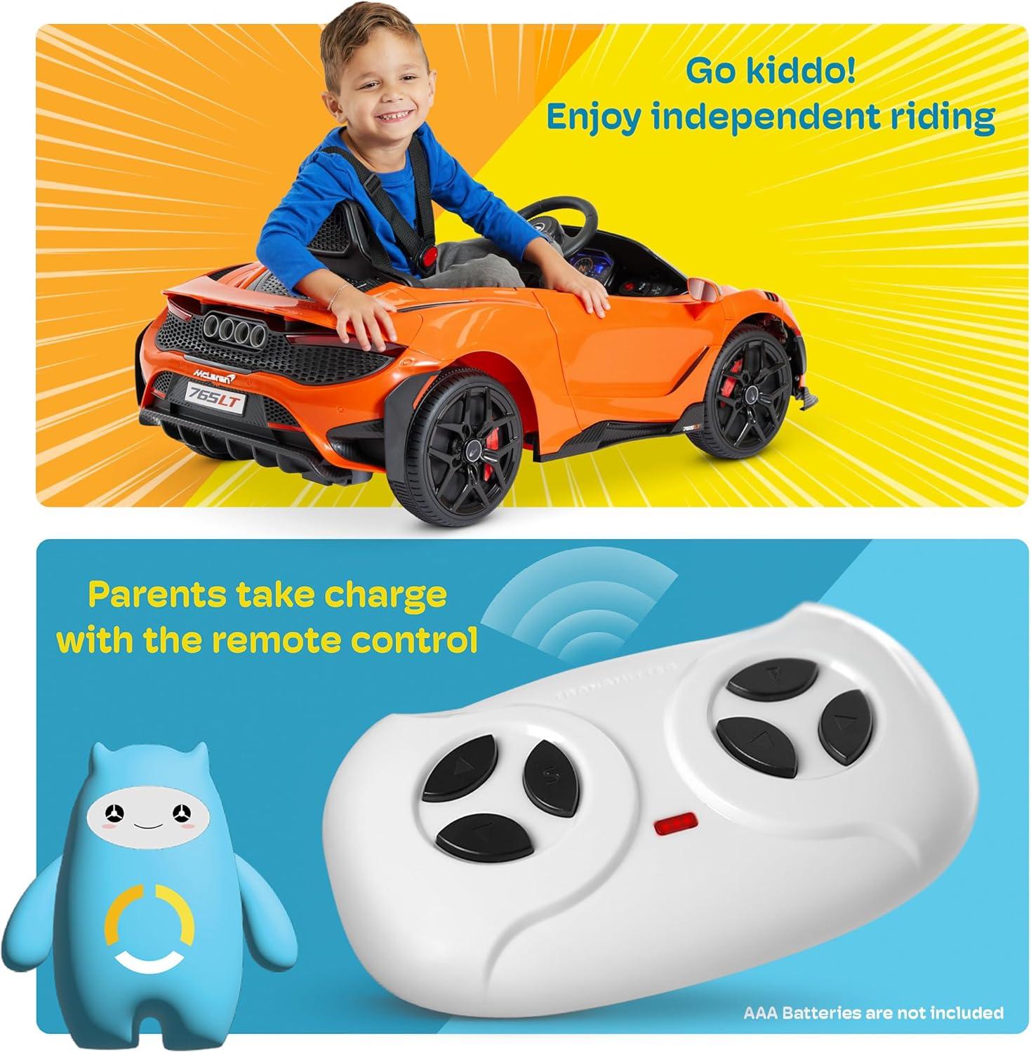 Kidzone 12V Licensed McLaren 765LT Kids Ride On Sports Car Electric Vehicle Vehicles with 2 Speeds, Parent Control, Smooth Start, Suspension, Hydraulic Doors & Hidden Training Wheels - Green