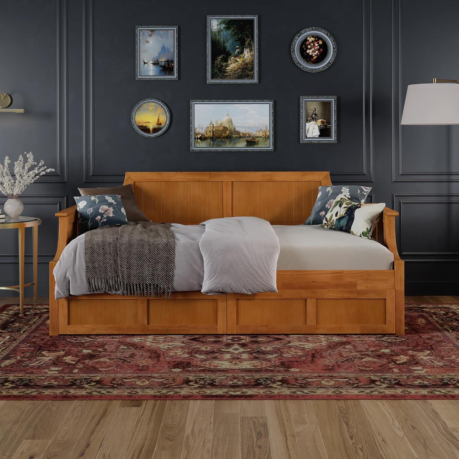 AFI Cambridge Wood Twin Size Daybed Frame with 2 Storage Drawers, Light Toffee