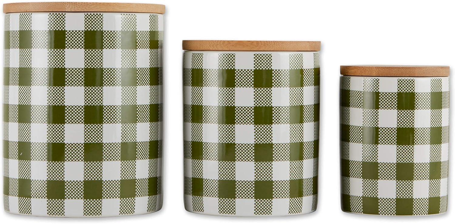 Design Imports Antique Green & White Buffalo Check Ceramic Canister Set/3