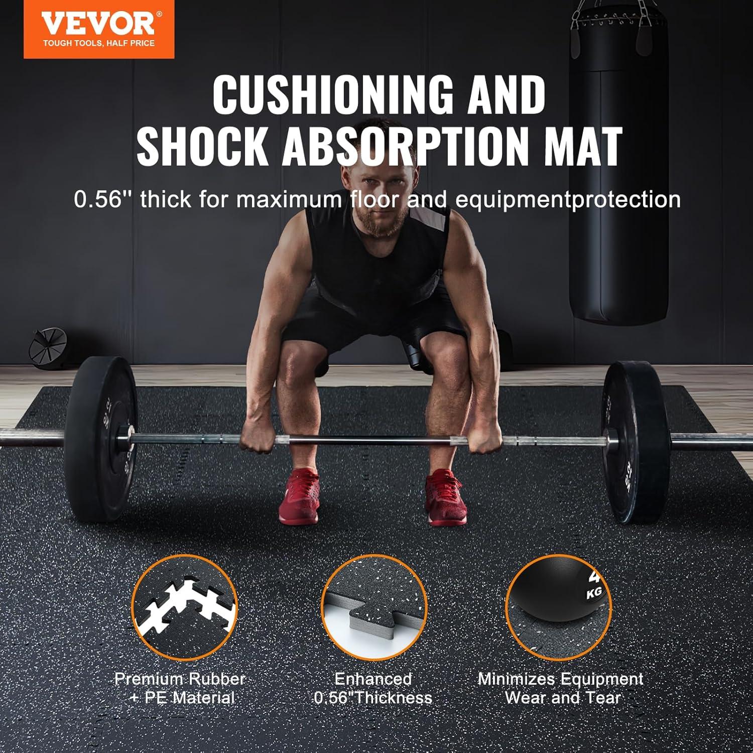 VEVOR 0.56 Inch Thick Gym Floor Mats, 25 Tiles Rubber Top with EVA Foam, 24" x 24" Gym Flooring Workout Mats with 100sq.ft Coverage, Interlocking Puzzle Gym Mats for Gym, Home, Garage, Black & White