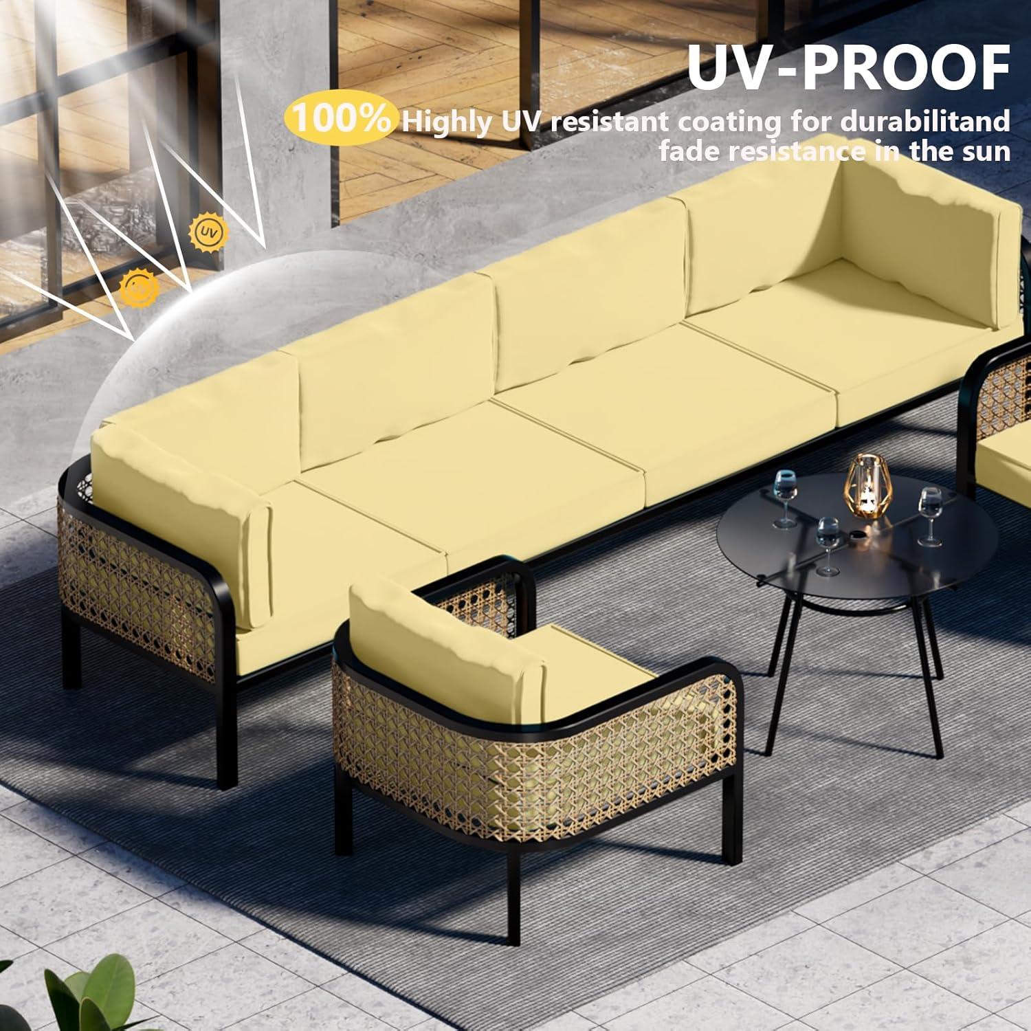 14 Piece Outdoor Patio Waterproof Cushion Covers, Fits 6-Seat Wicker Rattan Sectional Couch Chair Furniture Cover Replacement Set - Fade-Resistant Patio Cushion Covers with Zipper