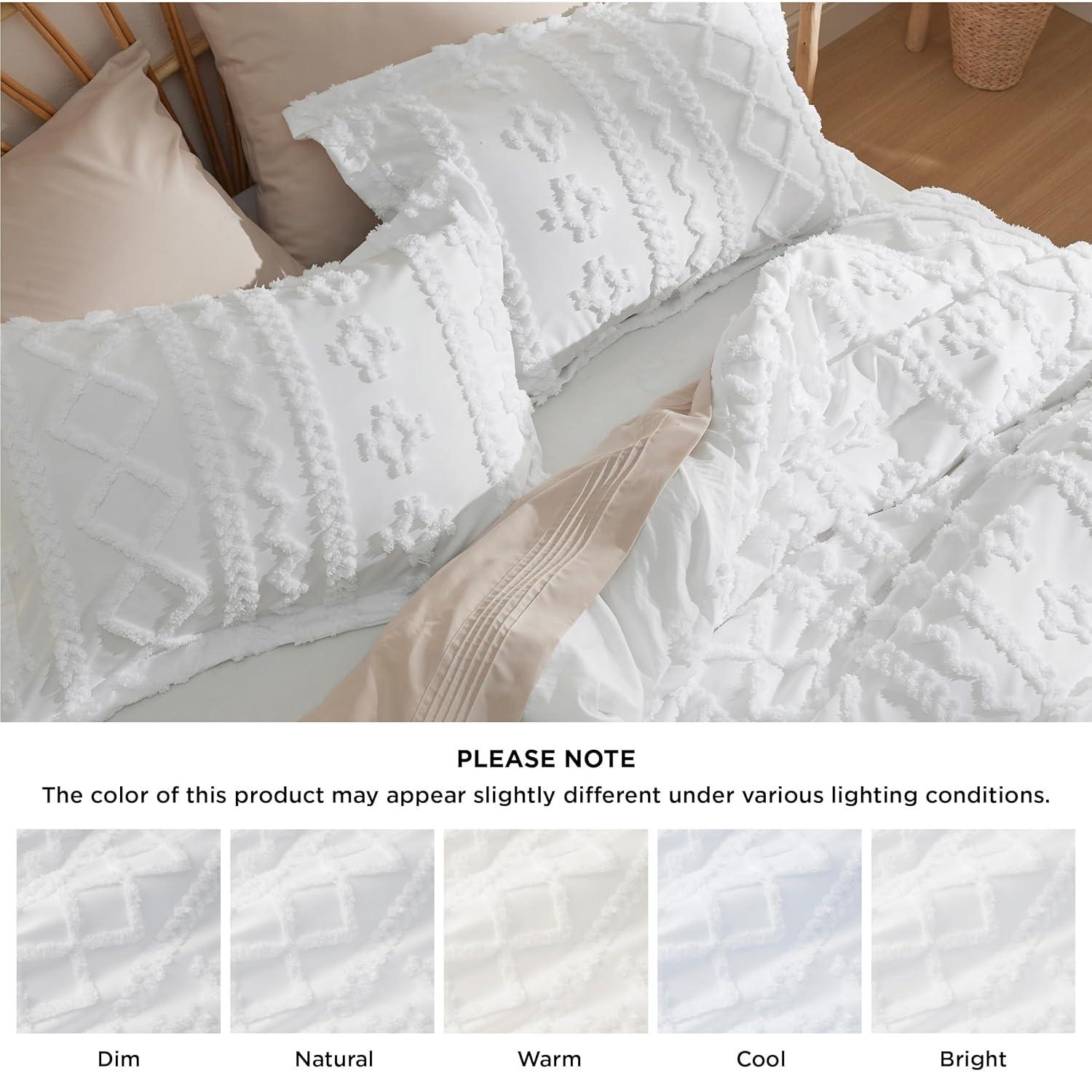Bedsure | 3Pcs Tufted Boho Farmhouse Shabby Chic Embroidery Comforter Set