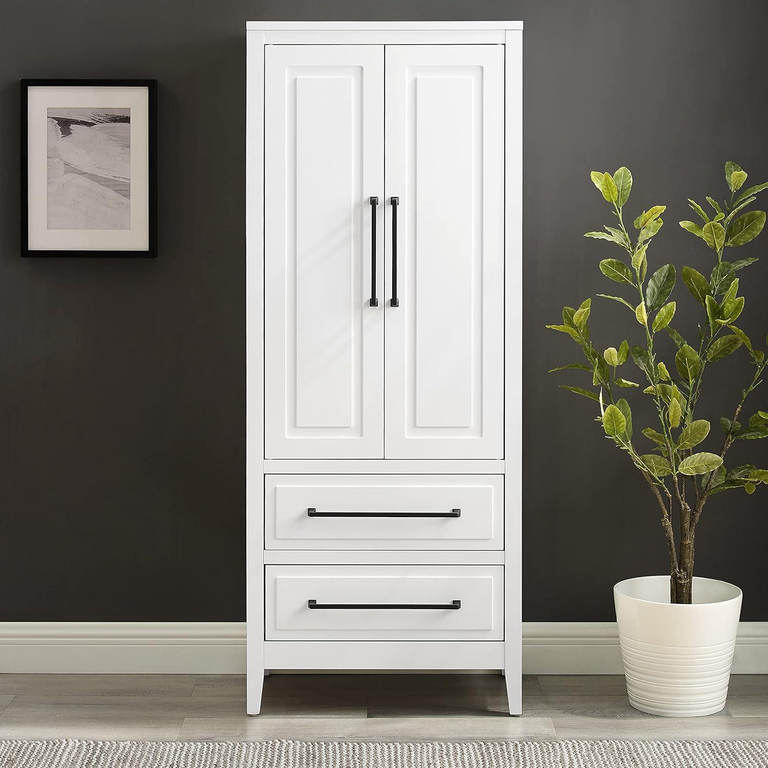 Crosley Genevieve Storage Pantry White: Modern Farmhouse Design, 2 Doors, 2 Drawers, Adjustable Shelves