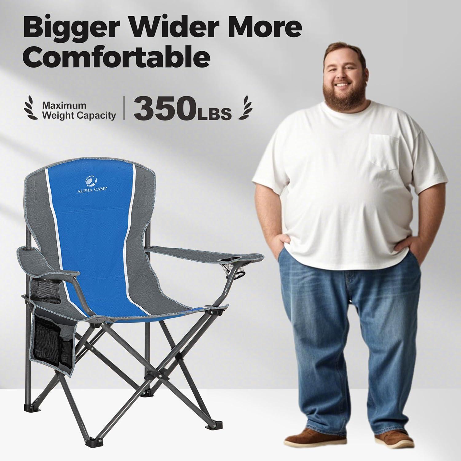 Oversized Camping Folding Chair Padded Arm Chair with Cup Holder Blue Grey