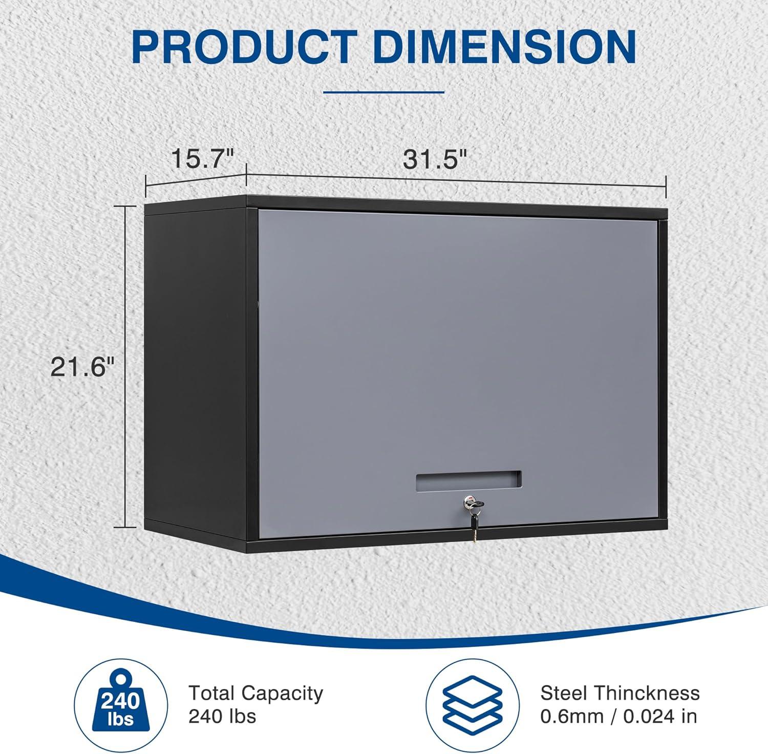 Metal Storage Cabinet Black Wall Cabinets with Shelf and Locking Door - Wall Mounted Storage Cabinet for Garage Warehouse Home Office - Assembly Required