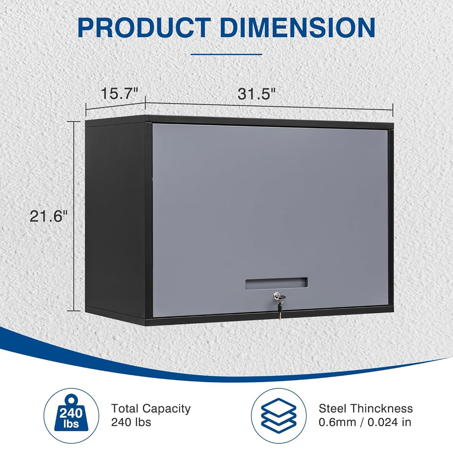 Metal Storage Cabinet Black Wall Cabinets with Shelf and Locking Door - Wall Mounted Storage Cabinet for Garage Warehouse Home Office - Assembly Required