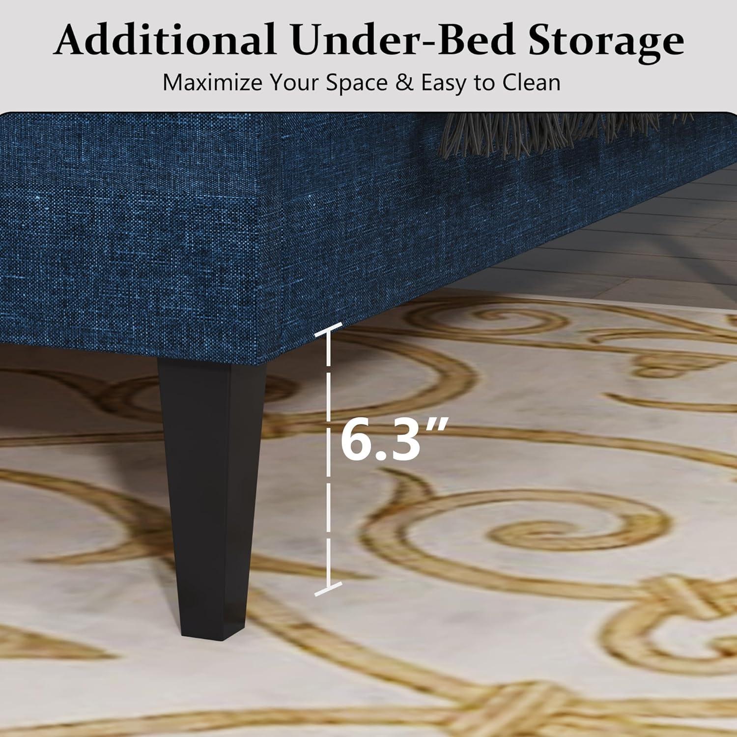 King Size Bed Frame, Upholstered Platform Bed Frame King with Button Tufted Headboard, Wooden Slats Support, No Box Spring Required, Easy Assembly, Navy Blue