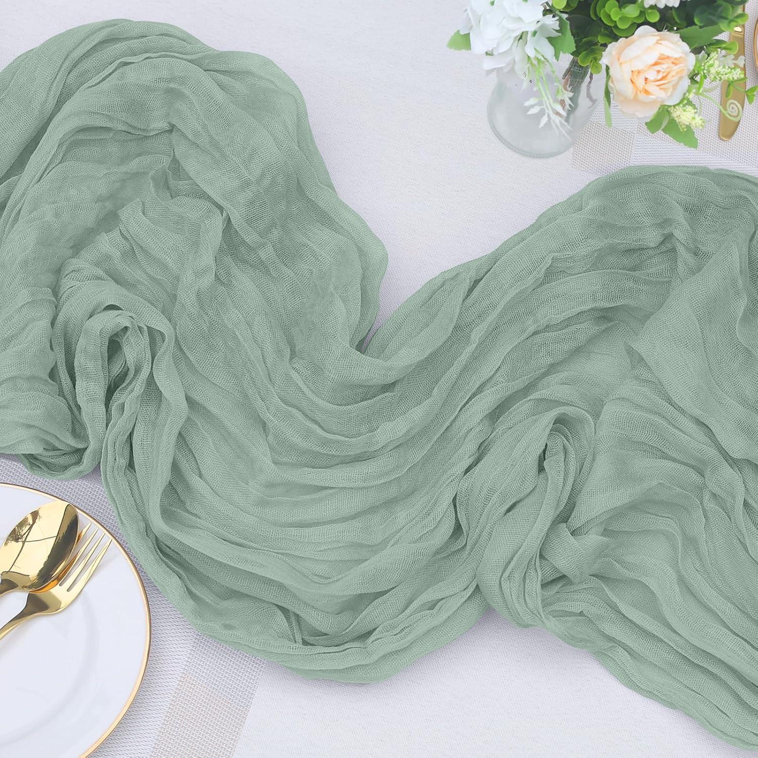 Mint Green Cheesecloth Table Runner 6 Pack 35" Boho Gauze Runner 120 inches Long Tablecloth Runner Rustic Sheer Fabric Bulk for Baby Shower Wedding Bridal Birthday Party Table Decorations