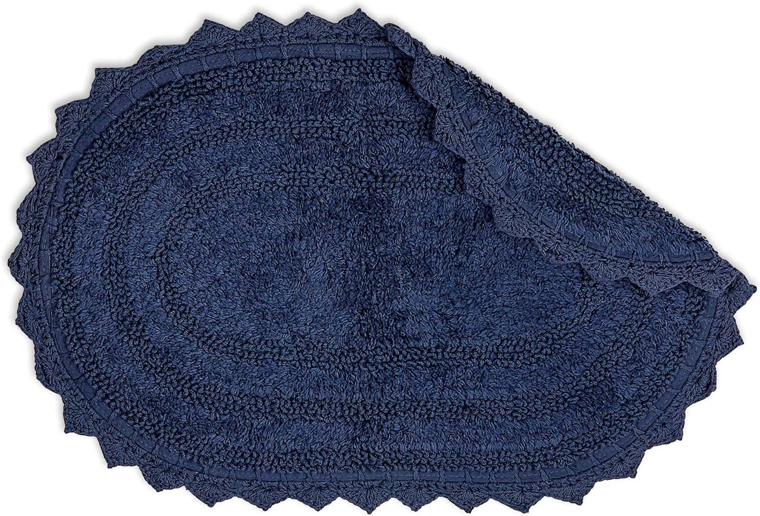 French Blue Small Oval Crochet Bath Rug, 17x24