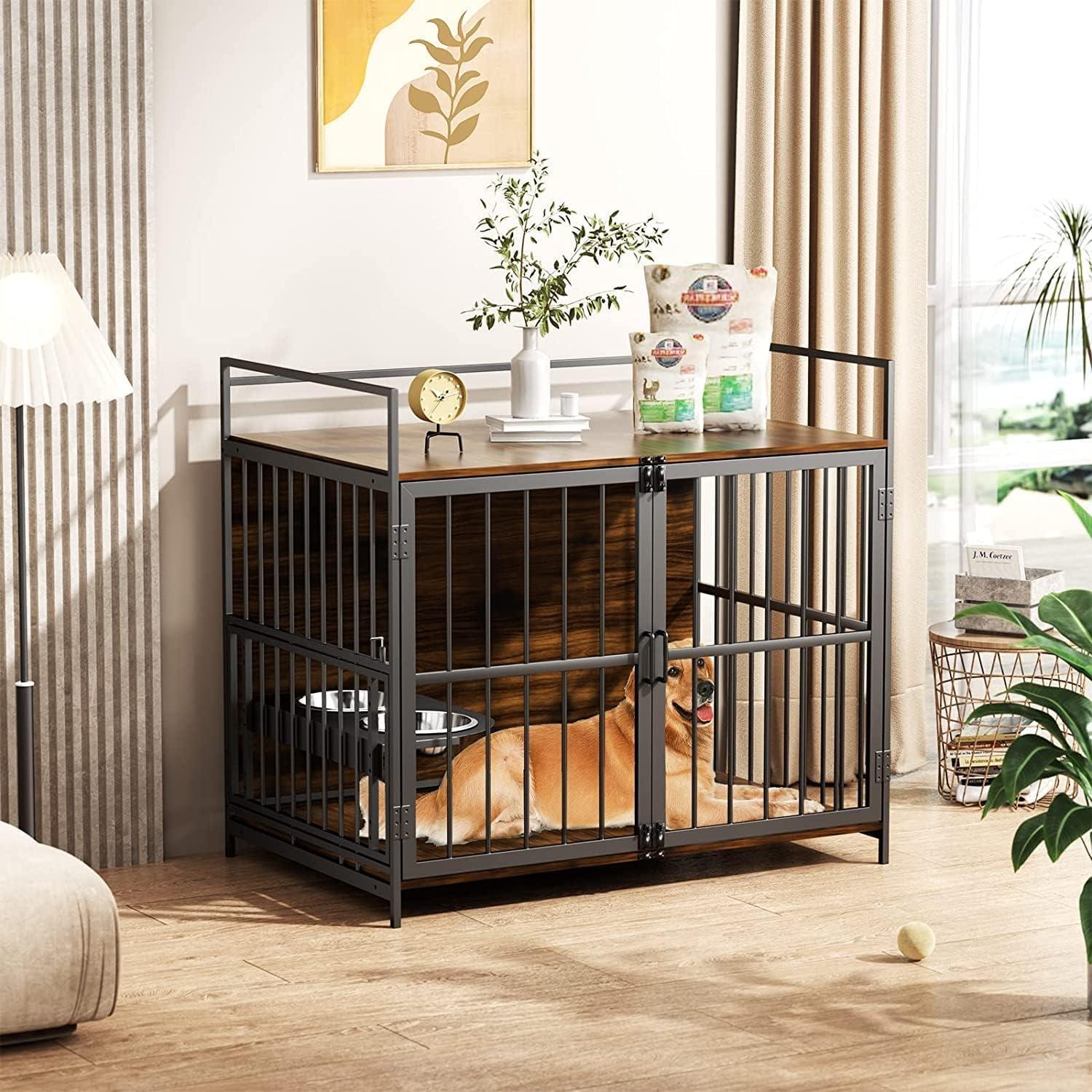 LOVMOR Dog Crate Furniture-Style Cages for Small Dogs Indoor Heavy Duty Super Sturdy Dog Kennels with 2 Stainless Steel Bowls