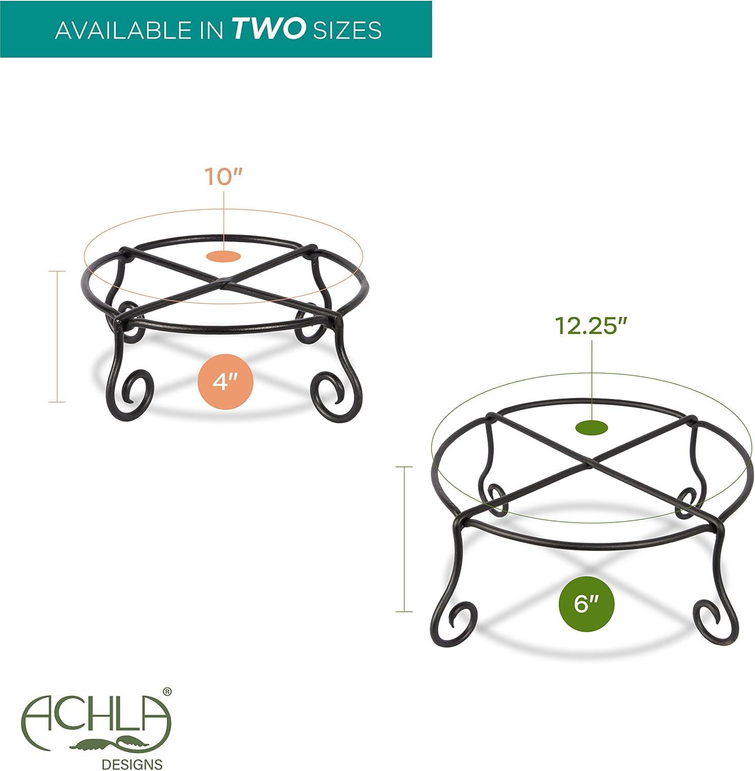 Black Wrought Iron Circular Plant Stand with Scroll Legs