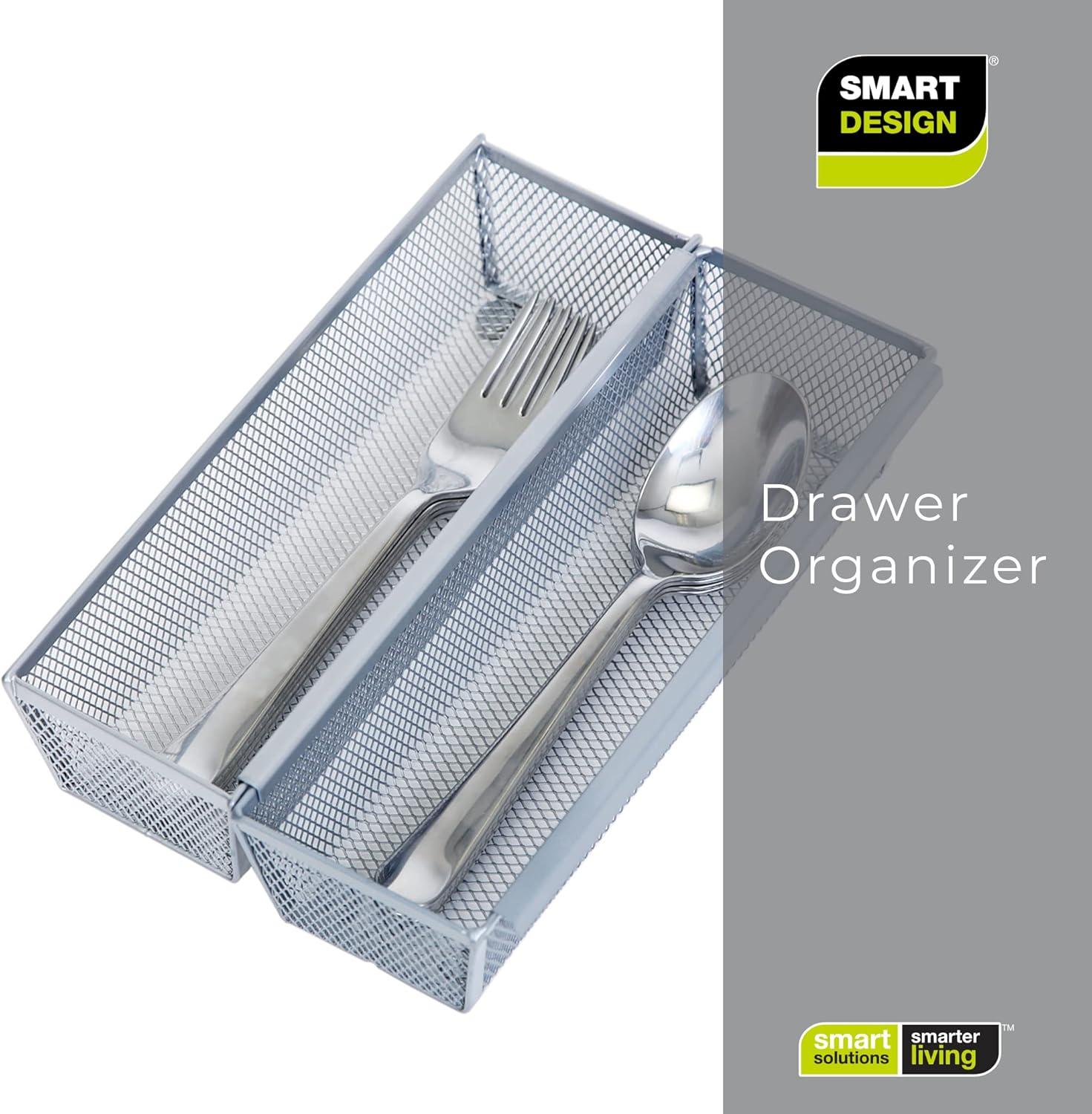 Smart Design Drawer Organizer - 9 x 3 Inch - Steel Metal Mesh Tray - with Interlocking Arm Connection - Utensils, Silverware, Organization - Kitchen - Silver