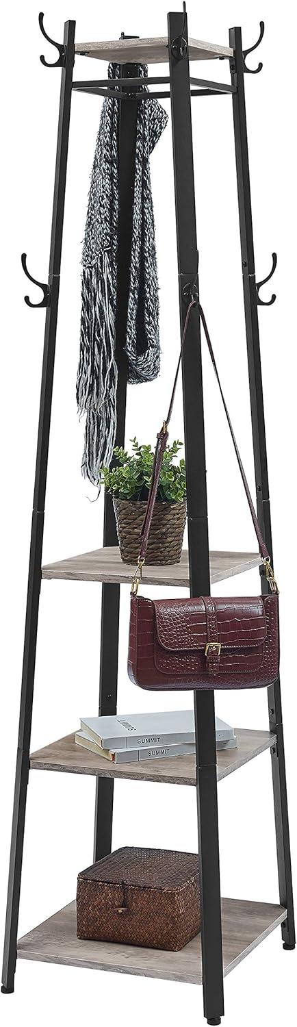 VASAGLE ALINRU Coat Rack with 3 Shelves Stand with Hooks for Scarves Bags and Umbrellas