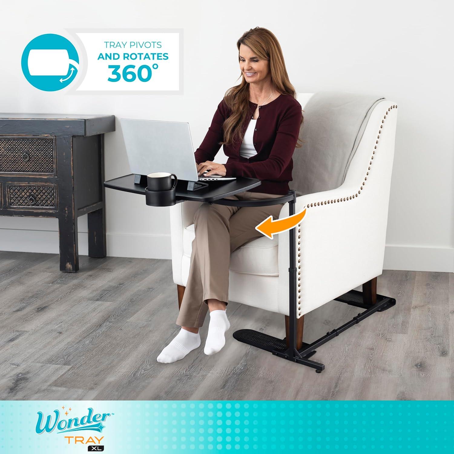 Stander Wonder Tray XL, Adjustable Swivel TV Tray Table, Large Laptop Stand, Couch Desk, Side Tables & Gaming Desk with Cup Holder and Laptop Wedges, Black Base with Extra Large Black Tray