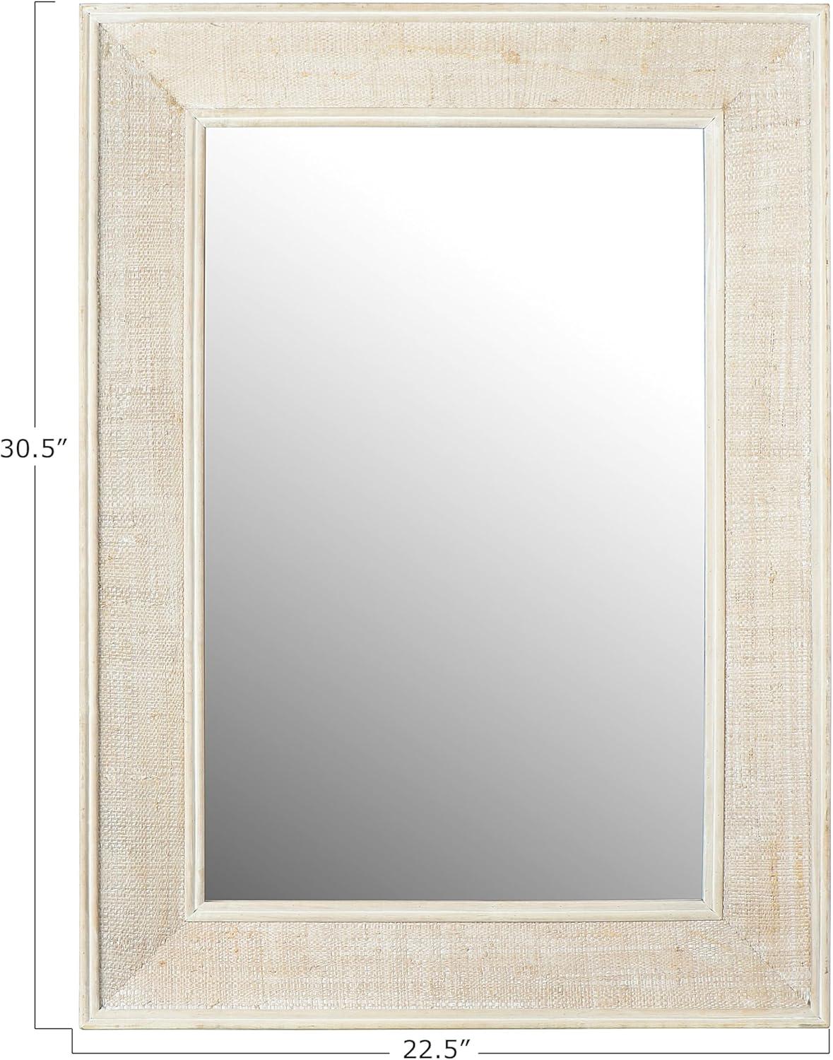 Rectangle Wall Mirror with Rattan Detail White - Storied Home: Coastal Style, Firwood & Glass, No Assembly Required