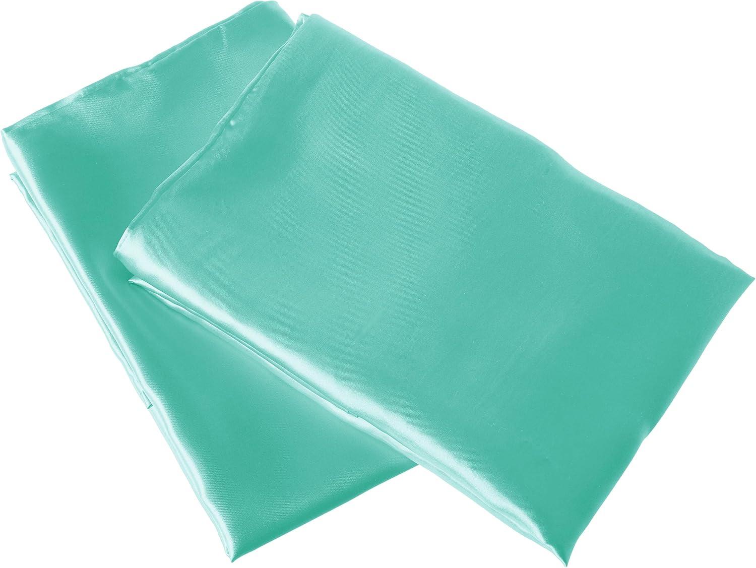 Aqua Satin and Cotton Standard Pillowcase Set