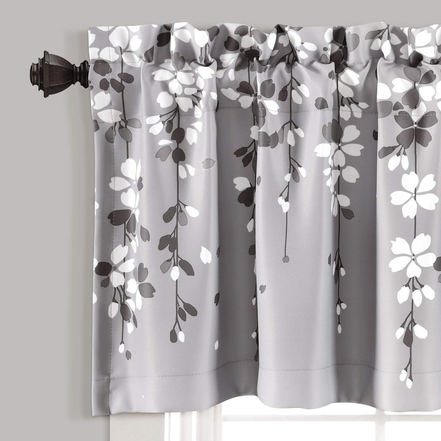 Blush and Gray Floral Rod Pocket Valance