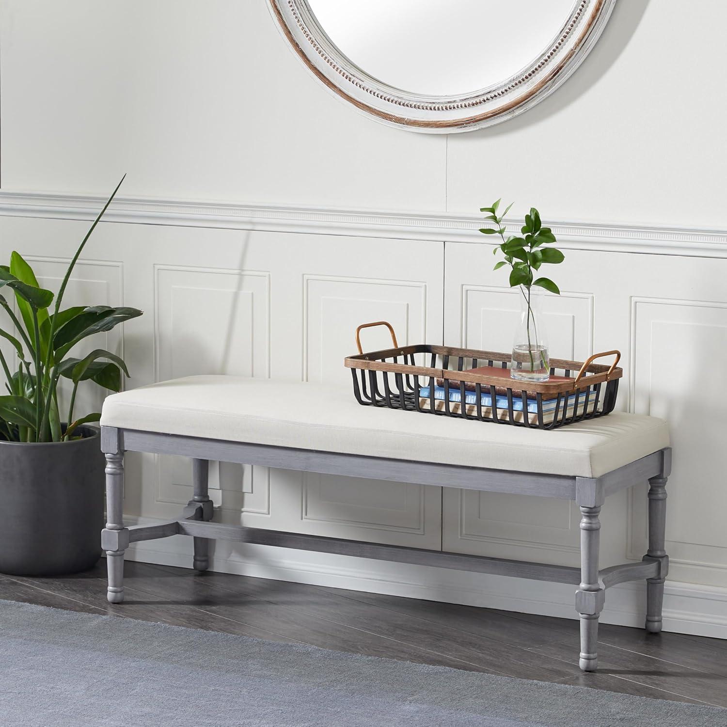 DecMode Wood Bench with Burlap Seat, Gray