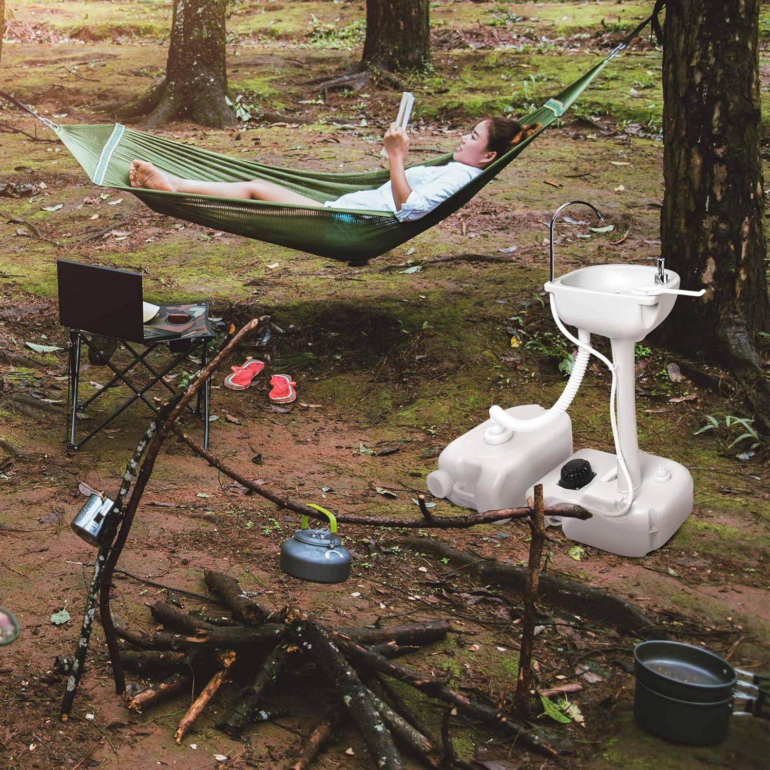 White Portable Camping Sink with Water Tank