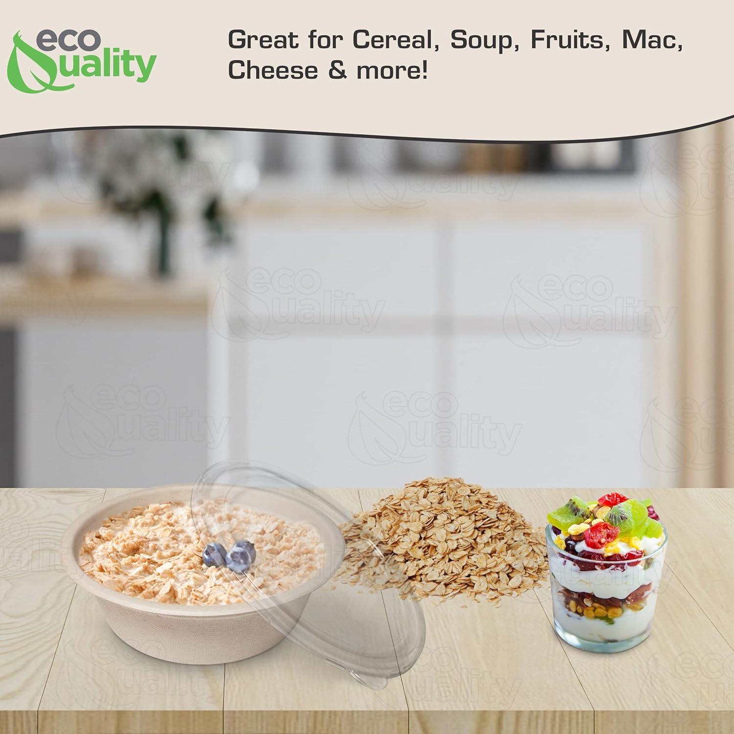 25 Pack 16 oz Compostable Paper Bowls with Lids Heavy-Duty Disposable Bowls, Eco-Friendly Natural Bagasse Unbleached, Hot or Cold Use, 100% Biodegradable Soup Bowls Sugarcane