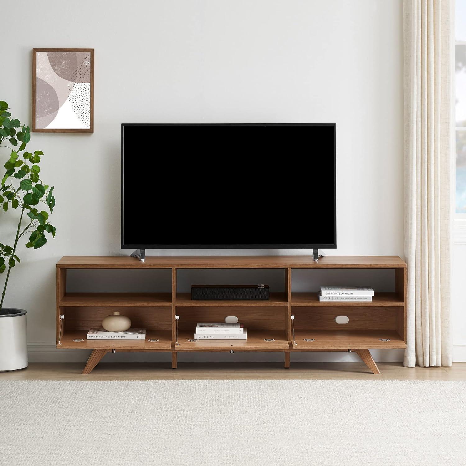 Walker Edison Mid-Century Modern Storage TV Stand for TVs up to 80”, Mocha