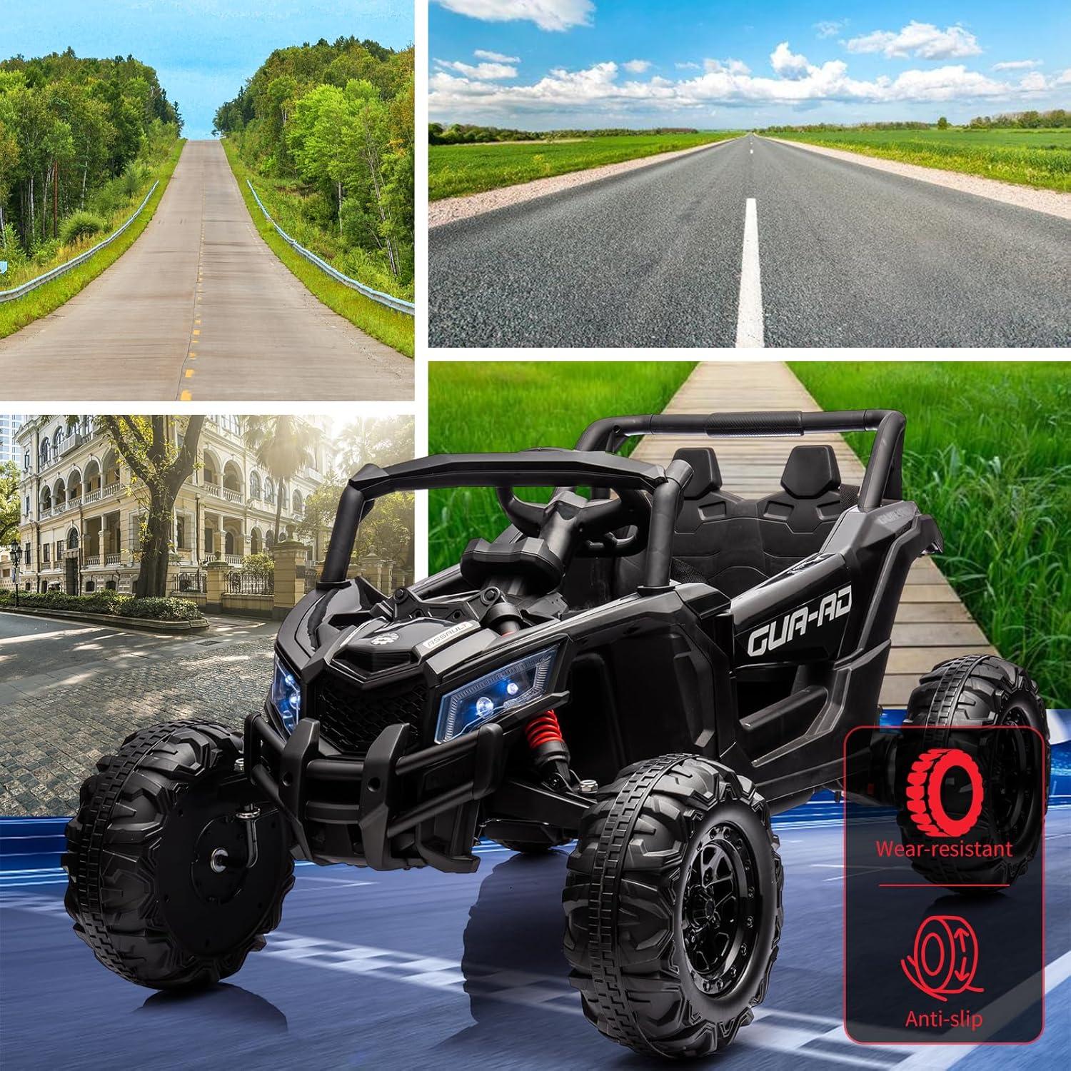 EastVita Ride on UTV Car, 24V Ride on Car Battery Powerd Electric Off-Road UTV Car w/Remote Control, 200W Motor, Spring Suspension, Music, LED Lights, Black