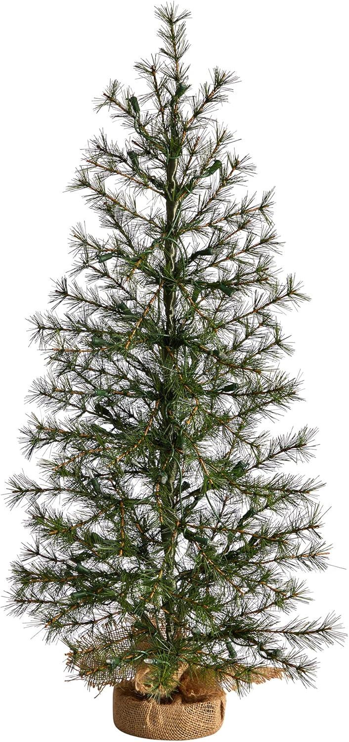 Nearly Natural 3-ft Artificial Christmas Tree with 50 Clear LED Lights Set in a Burlap Base