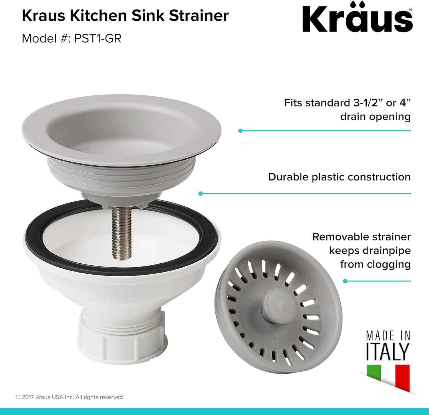 Kraus Quarza 25 Dual Mount Single Bowl Granite Kitchen Sink and Strainer in Grey